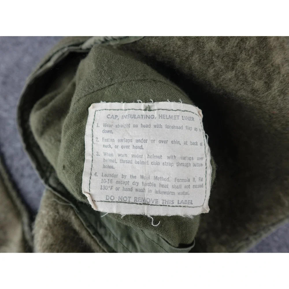 US Military Helmet Liner Cap Mens 7 1/2 Green 1970 Vintage Insulated Hood